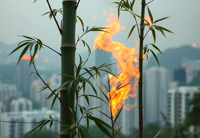 Representação visual de Icônicos andaimes de bambu podem ter ajudado a espalhar o fogo em um incêndio devastador em Hong Kong.